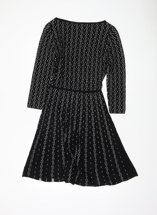 Monsoon Women A-Line Black Striped Dress S