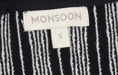 Monsoon Women A-Line Black Striped Dress S
