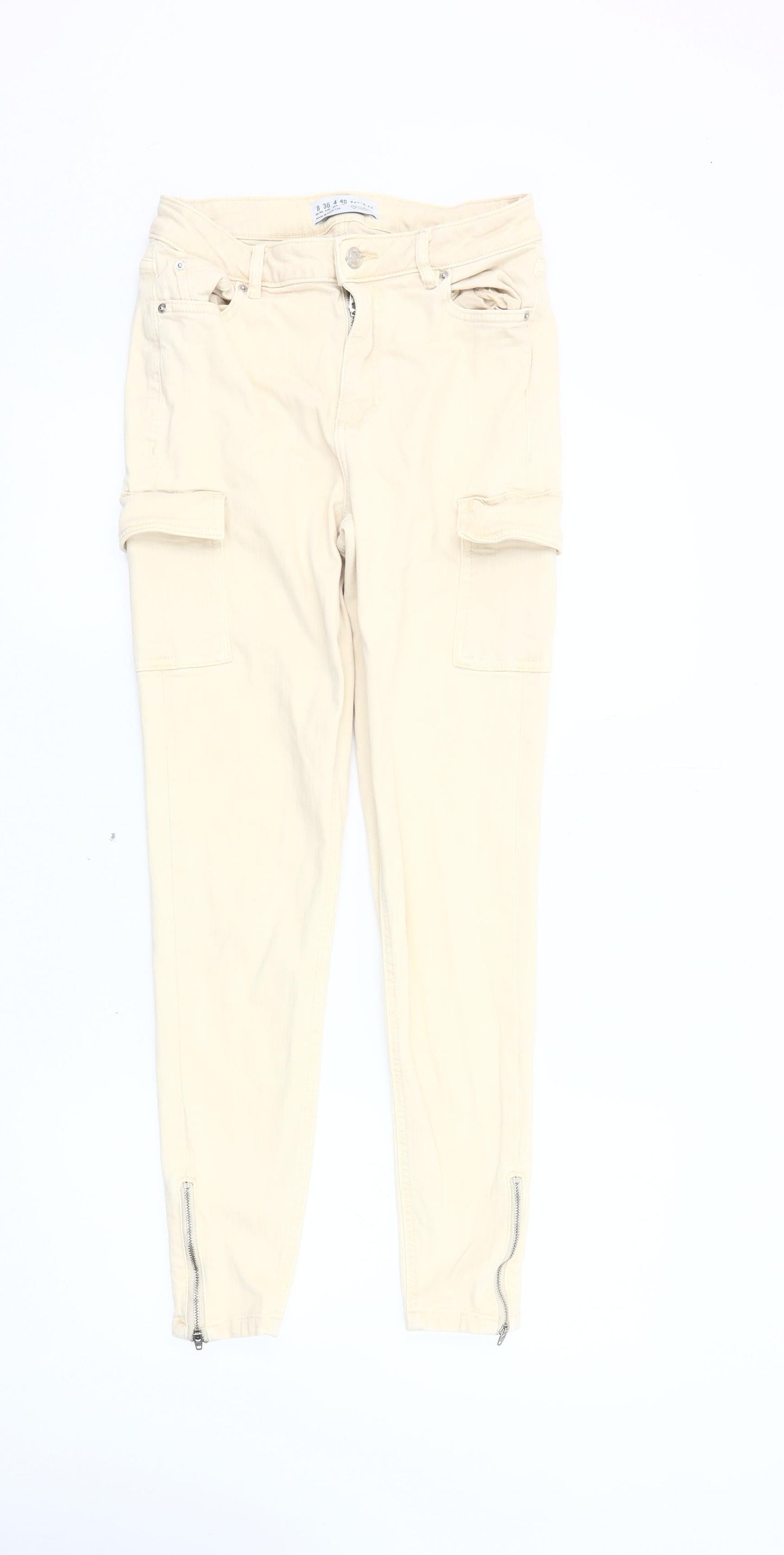 Primark Women's Beige Cargo Jeans, Size 8, with Ankle Zip