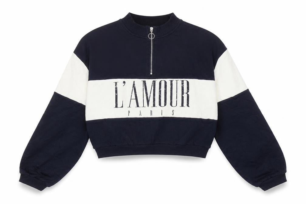 Front view of Candy Couture girls’ blue full zip sweatshirt, 16 years