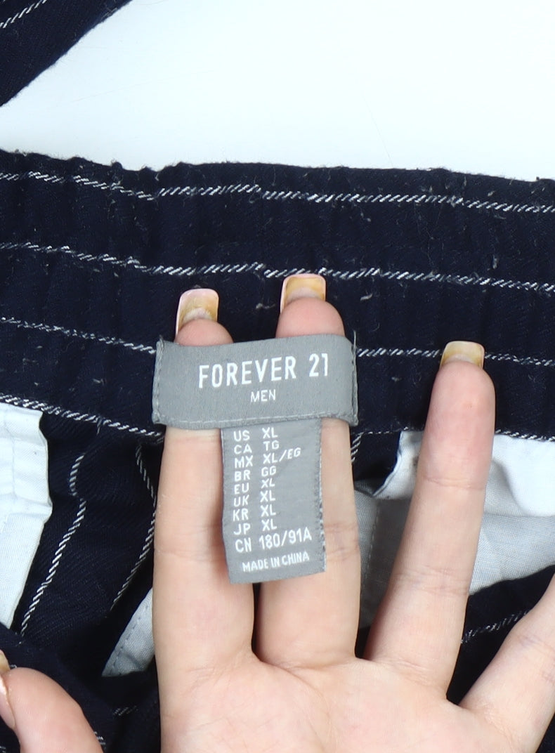 Forever 21 Men's Blue Striped Jogger Trousers XL