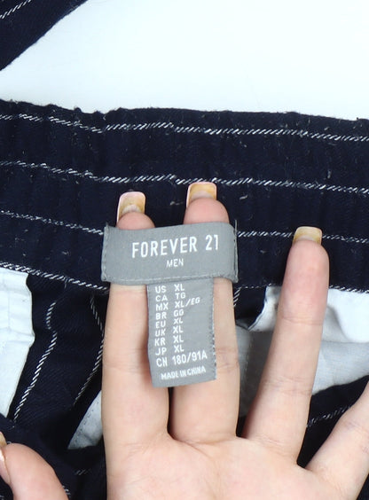 Forever 21 Men's Blue Striped Jogger Trousers XL