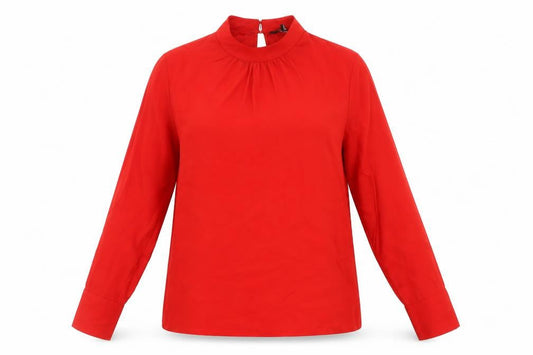 Front view of Dorothy Perkins Red High Neck Blouse, UK 12, Women's