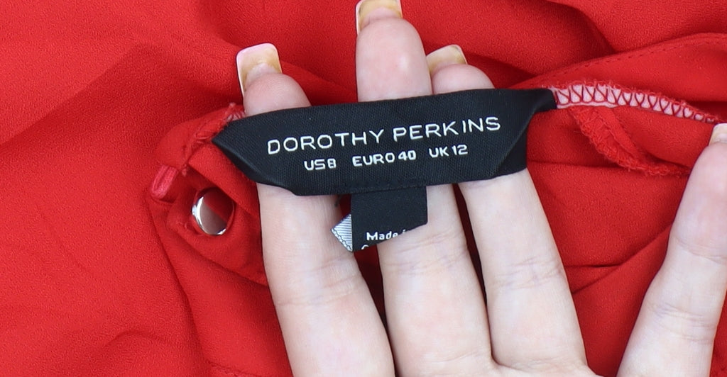 Dorothy Perkins Red High Neck Blouse, UK 12, Women's