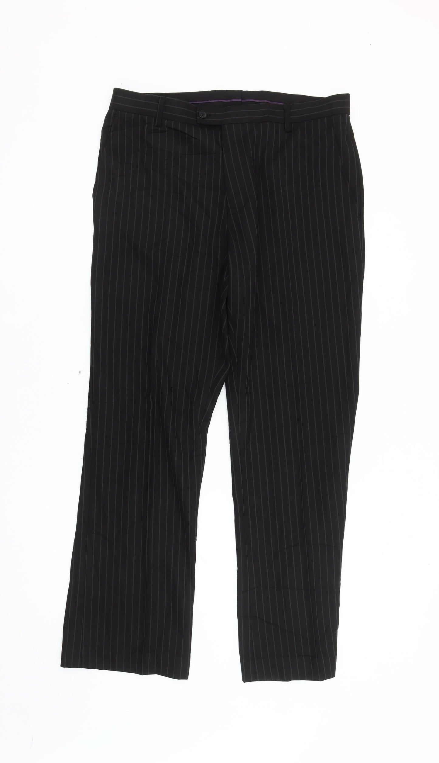 Avenue Men's Black Striped Dress Pants 34R
