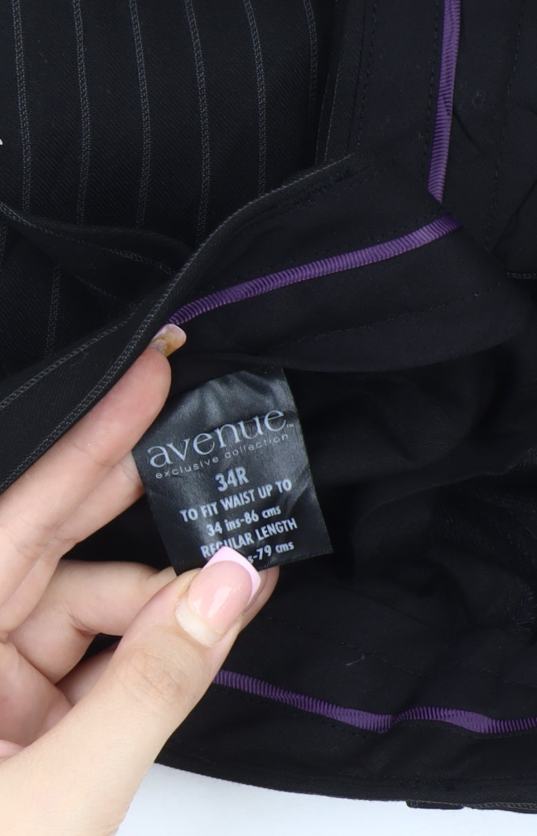 Avenue Men's Black Striped Dress Pants 34R