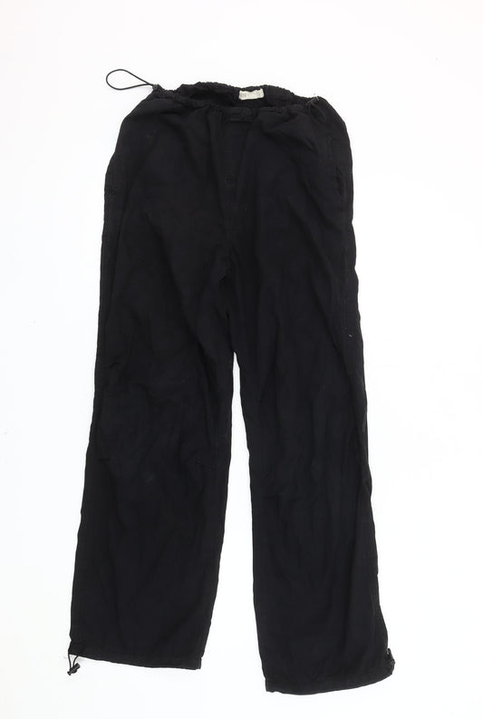 Stradivarius Women's Black Cargo Trousers, Size S, Elastic Waist