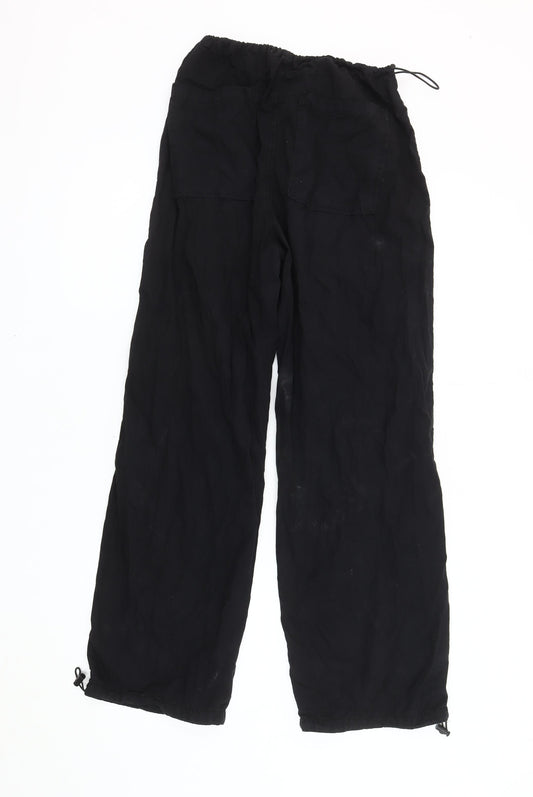 Stradivarius Women's Black Cargo Trousers, Size S, Elastic Waist