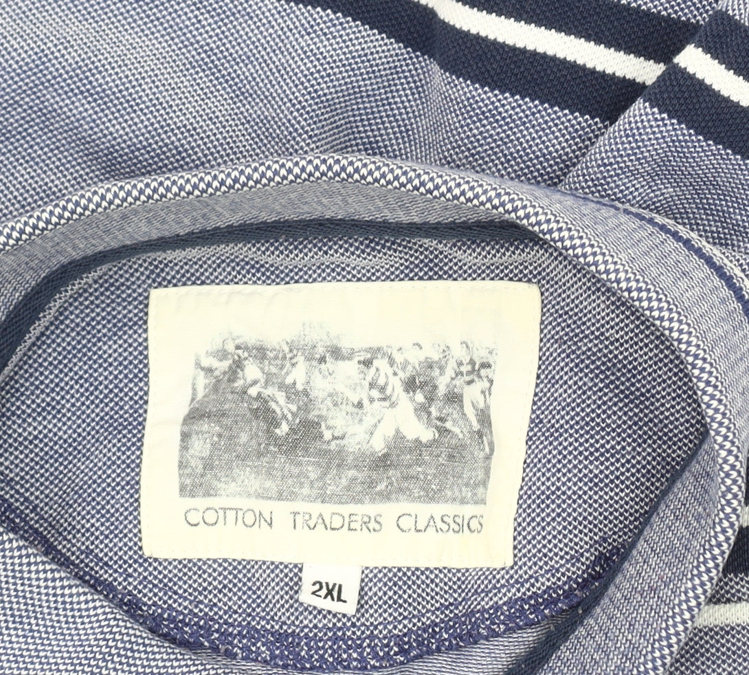 Cotton Traders Men's Blue Striped Polo, 2XL - Casual Style