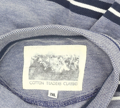 Cotton Traders Men's Blue Striped Polo, 2XL - Casual Style