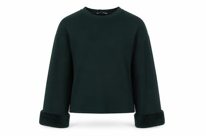 Front view of Zara Women Green Pullover Fur Trim Jumper Size 2XS