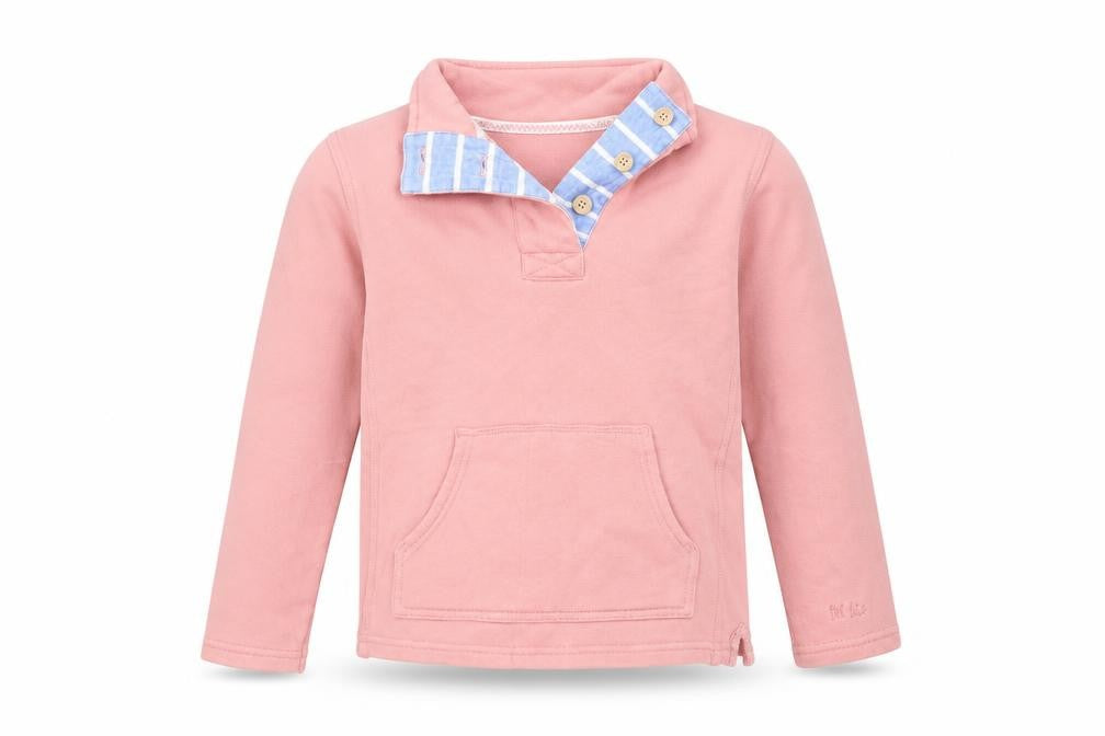Front view of FatFace girls’ pink henley sweatshirt 8 years button accent