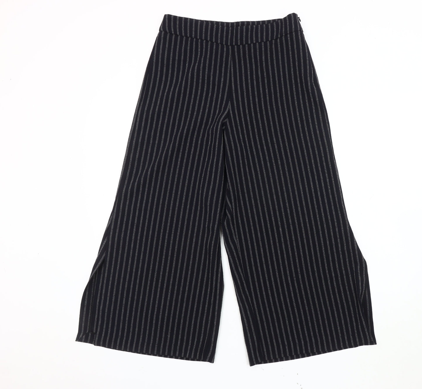 Mango Women's Black Striped Wide-Leg Trousers Size 8