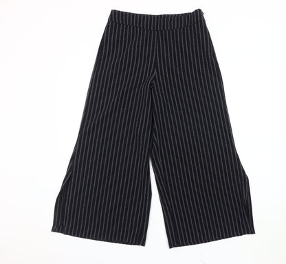 Mango Women's Black Striped Wide-Leg Trousers Size 8