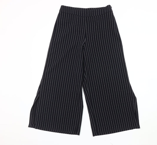 Mango Women's Black Striped Wide-Leg Trousers Size 8