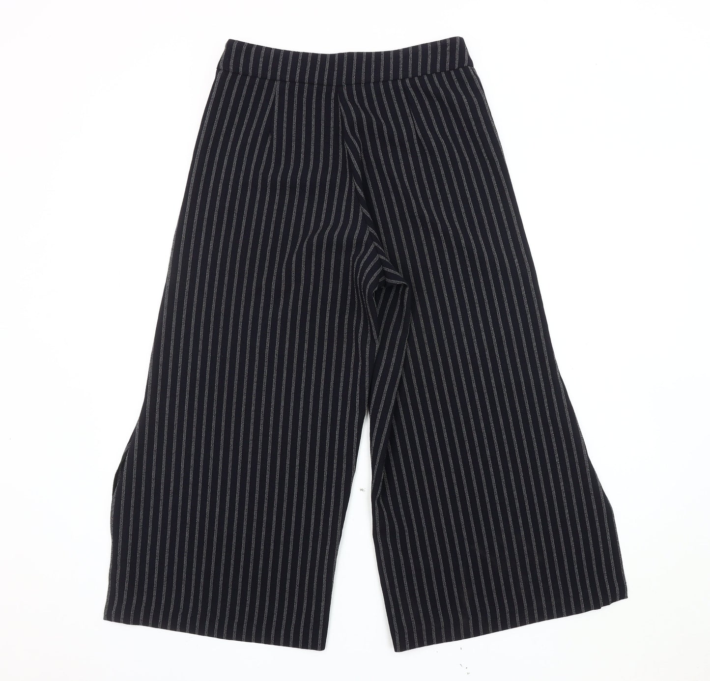 Mango Women's Black Striped Wide-Leg Trousers Size 8