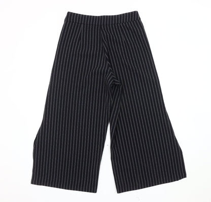 Mango Women's Black Striped Wide-Leg Trousers Size 8