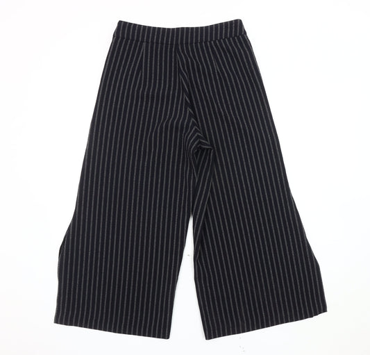 Mango Women's Black Striped Wide-Leg Trousers Size 8