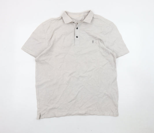 AllSaints Men's Beige Polo Shirt, L, Short Sleeve Cotton
