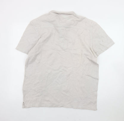 AllSaints Men's Beige Polo Shirt, L, Short Sleeve Cotton