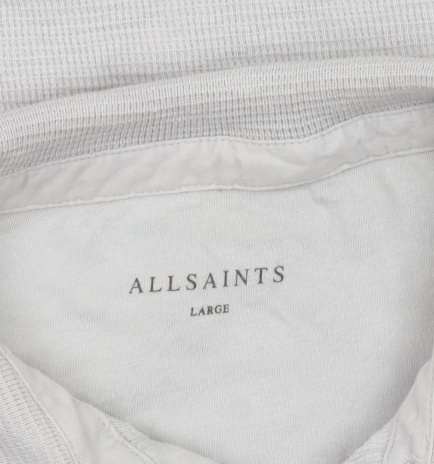 AllSaints Men's Beige Polo Shirt, L, Short Sleeve Cotton