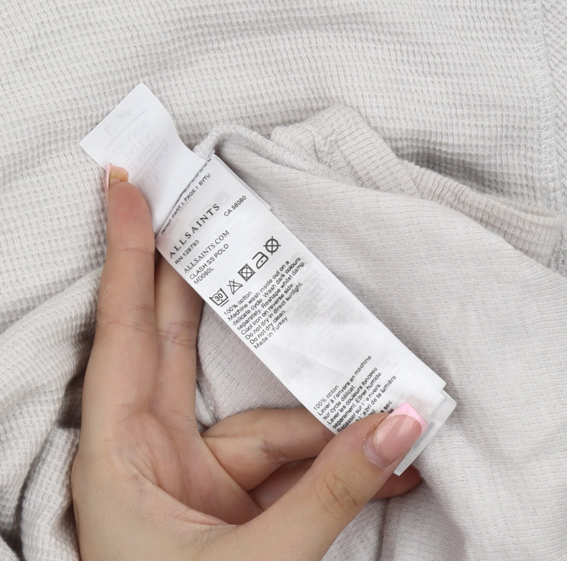 AllSaints Men's Beige Polo Shirt, L, Short Sleeve Cotton