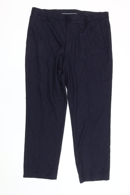 Marks and Spencer Men's Blue Regular Fit Trousers