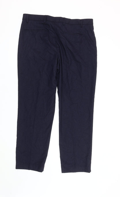Marks and Spencer Men's Blue Regular Fit Trousers