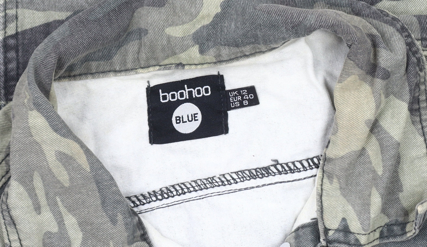 Boohoo Women's Green Camouflage Biker Jacket Size 12