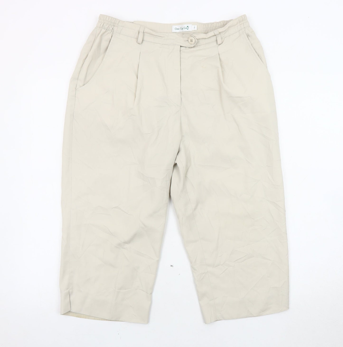 Womens UK Size 14 One Up Golf Relaxed Fit Cropped Beige Trousers