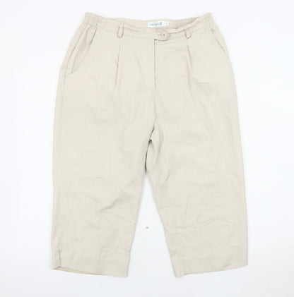 Womens UK Size 14 One Up Golf Relaxed Fit Cropped Beige Trousers