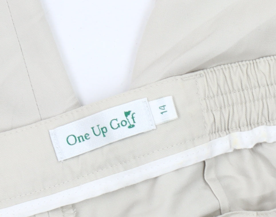 Womens UK Size 14 One Up Golf Relaxed Fit Cropped Beige Trousers