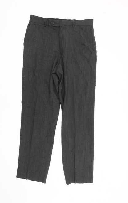Linea Men's Grey Dress Pants, Size 32S, Wool Blend