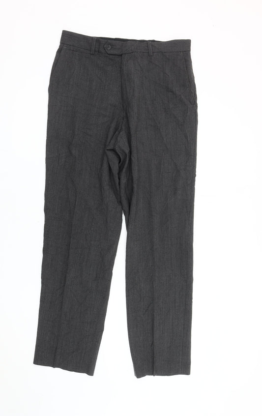 Linea Men's Grey Dress Pants, Size 32S, Wool Blend