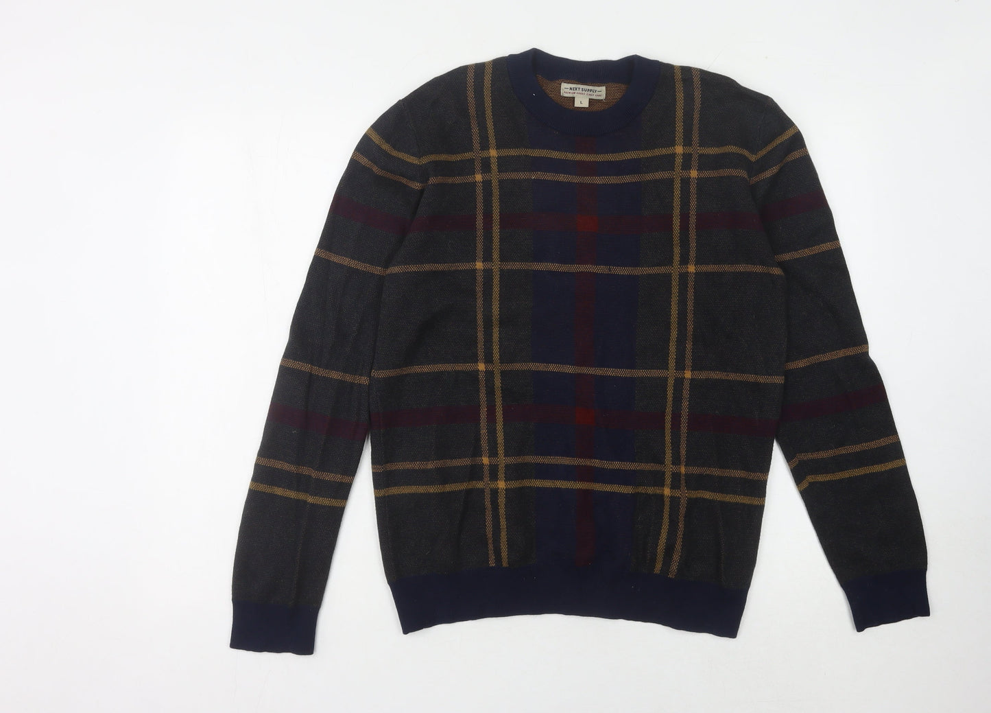 Next Men's Multicoloured Check Knit Pullover, L