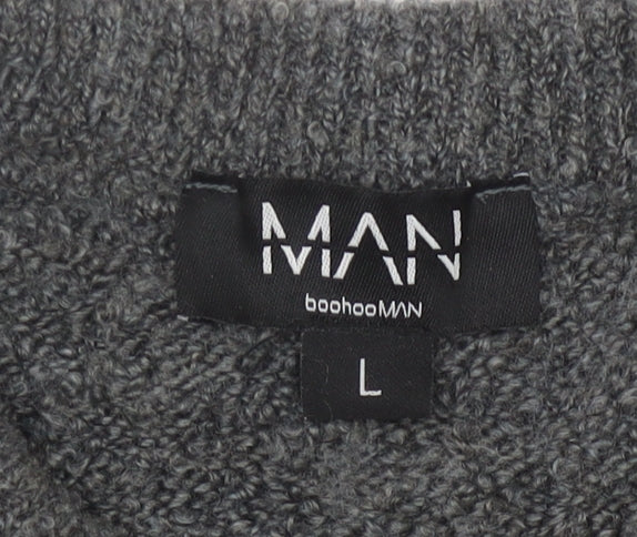 boohooMAN Men's Grey Knit Pullover Jumper L