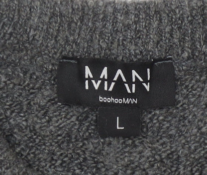 boohooMAN Men's Grey Knit Pullover Jumper L