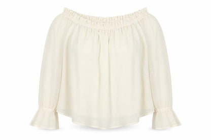 Front view of H&M Women's Ivory Off-Shoulder Blouse, size 8