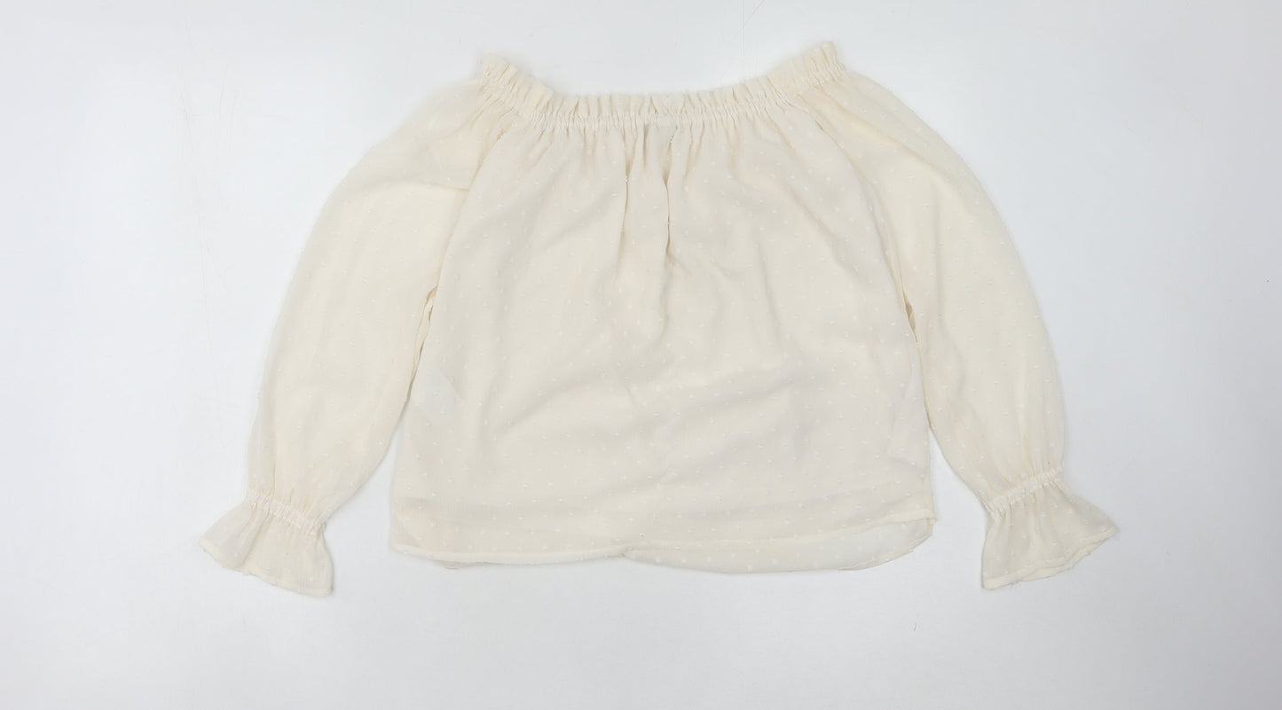 Womens UK Size 8 H&M Ivory Peasant Blouse