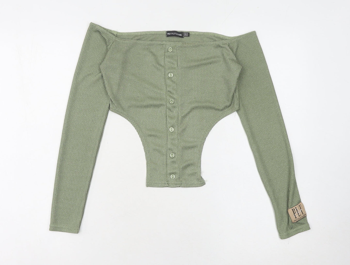 PrettyLittleThing Women's Green Off Shoulder Blouse Size 10