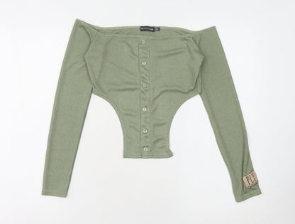PrettyLittleThing Women's Green Off Shoulder Blouse Size 10