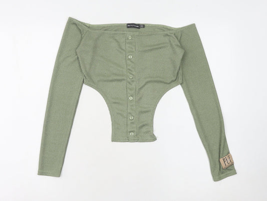 PrettyLittleThing Women's Green Off Shoulder Blouse Size 10
