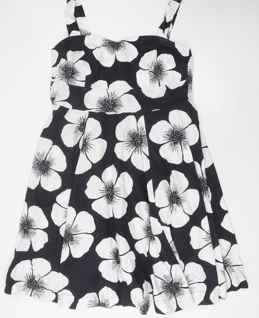 Debenhams Women's Black and White Floral A-Line Dress Size 20