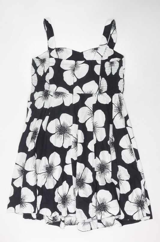 Debenhams Women's Black and White Floral A-Line Dress Size 20