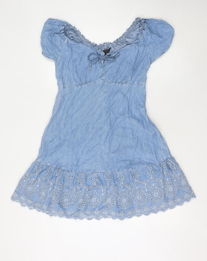 Next Women's Blue Puff Sleeve Dress Size 12