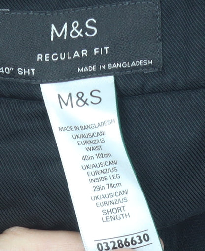 Marks and Spencer Men's Black Regular Fit Trousers