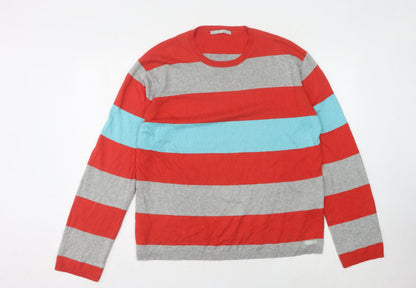 Fullcircle Men's Striped Pullover Jumper Red Grey Blue L