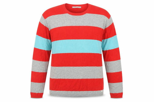 Fullcircle Men's Striped Pullover Jumper Red Grey Blue L