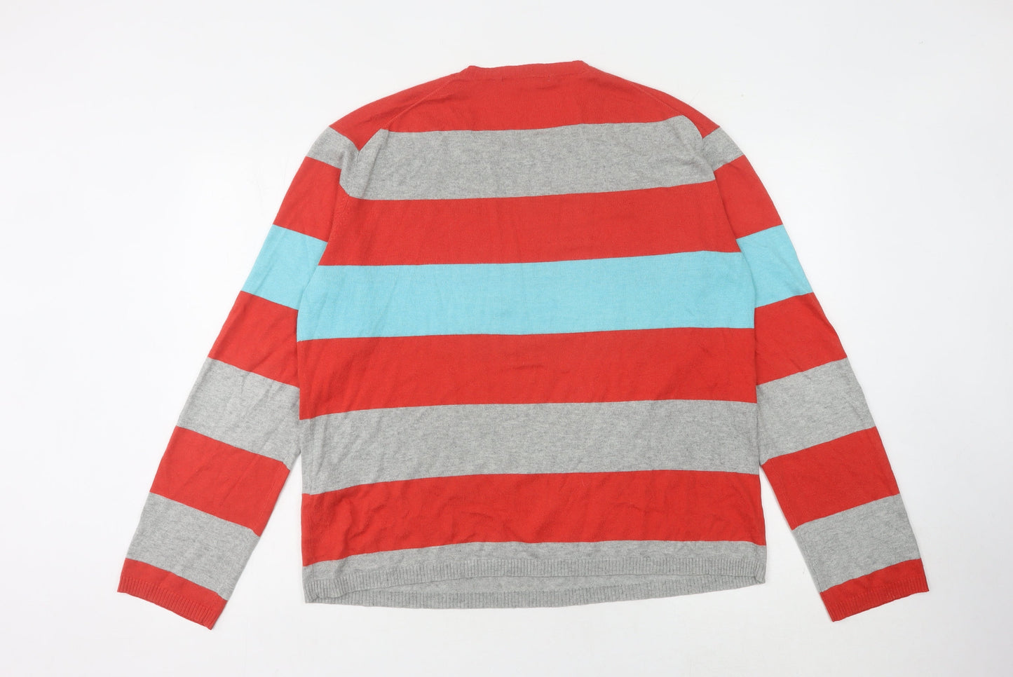 Fullcircle Men's Striped Pullover Jumper Red Grey Blue L