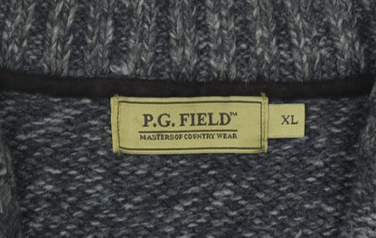 P.G. Field Men's Grey XL High Neck Chunky Knit Pullover
